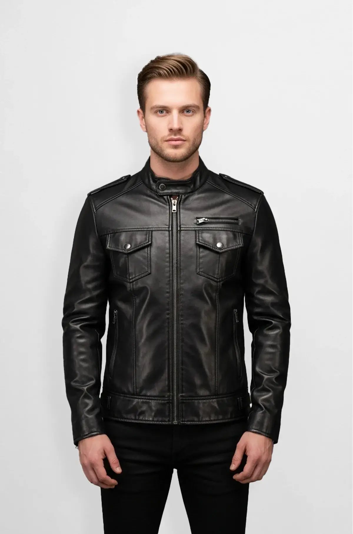 Smoky Black Leather Motorcycle Jacket for Men