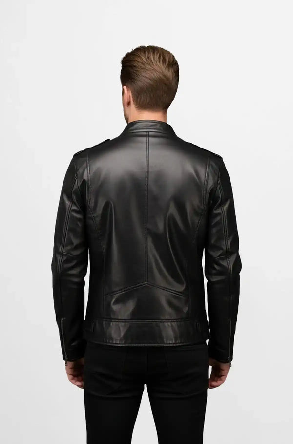 Smoky Black Leather Motorcycle Jacket for Men