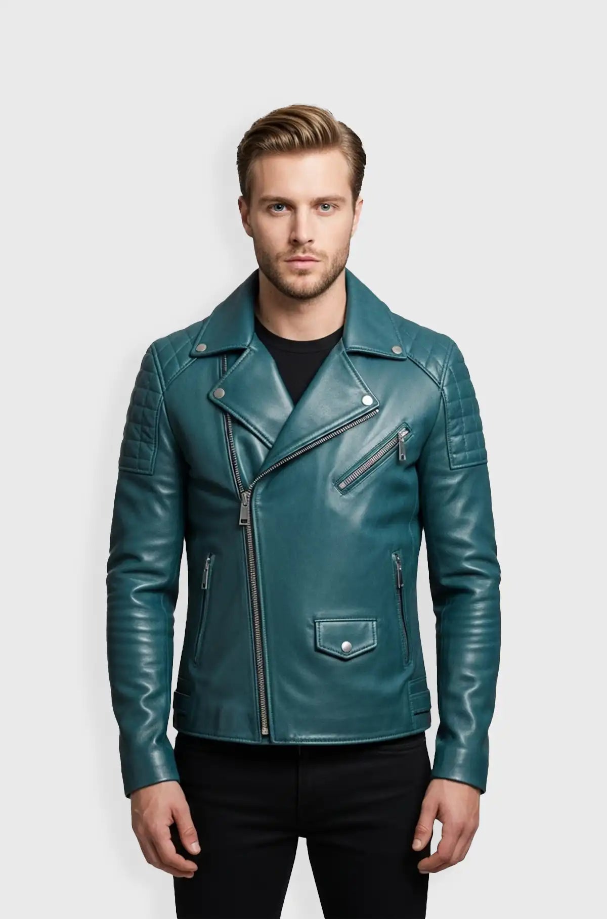 Storm Rider Teal Biker Leather Jacket