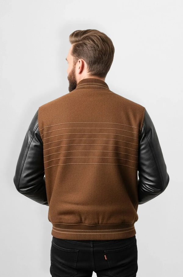 Stylish Brown & Black Varsity Leather Jacket