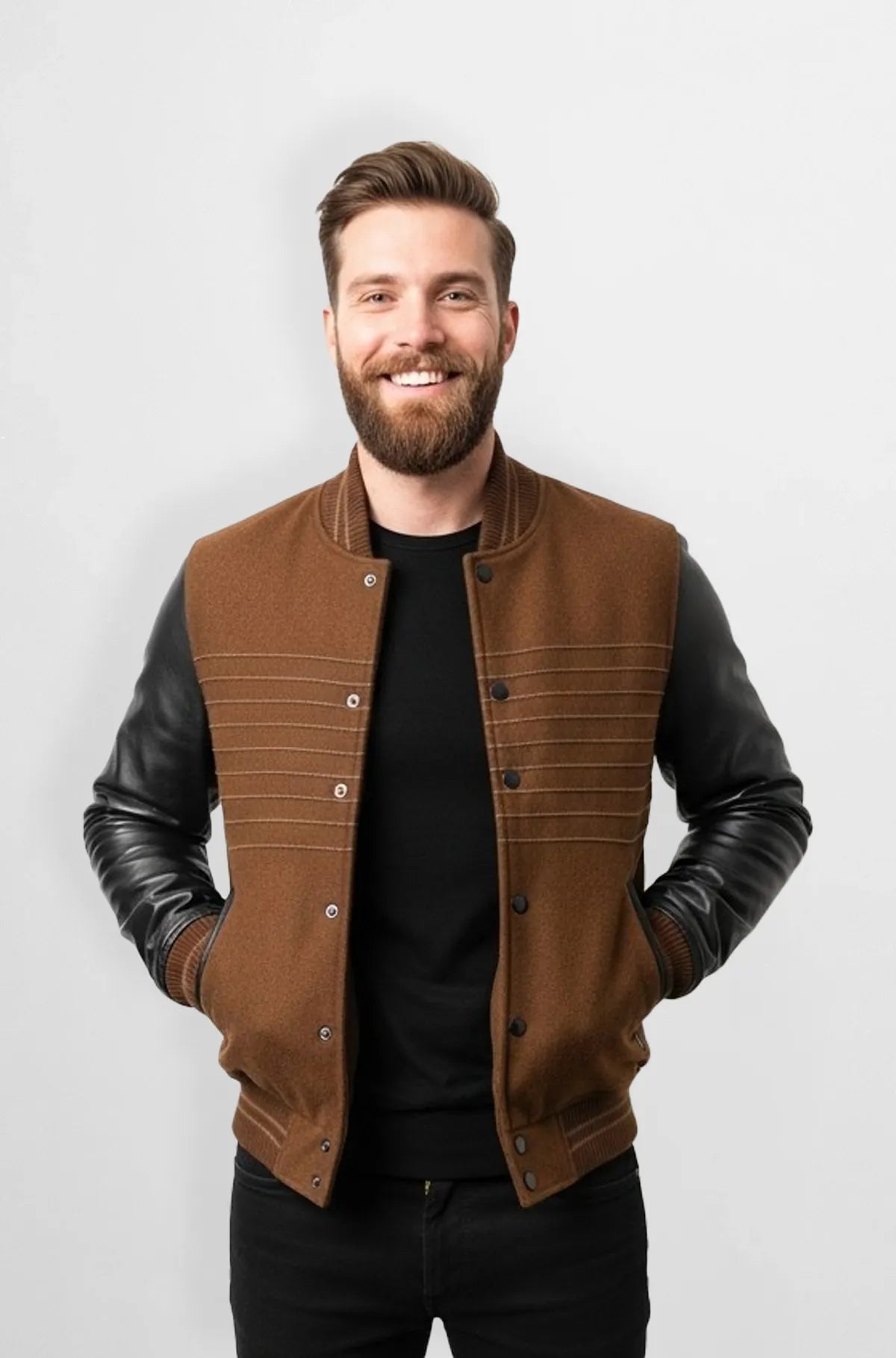 Stylish Brown & Black Varsity Leather Jacket