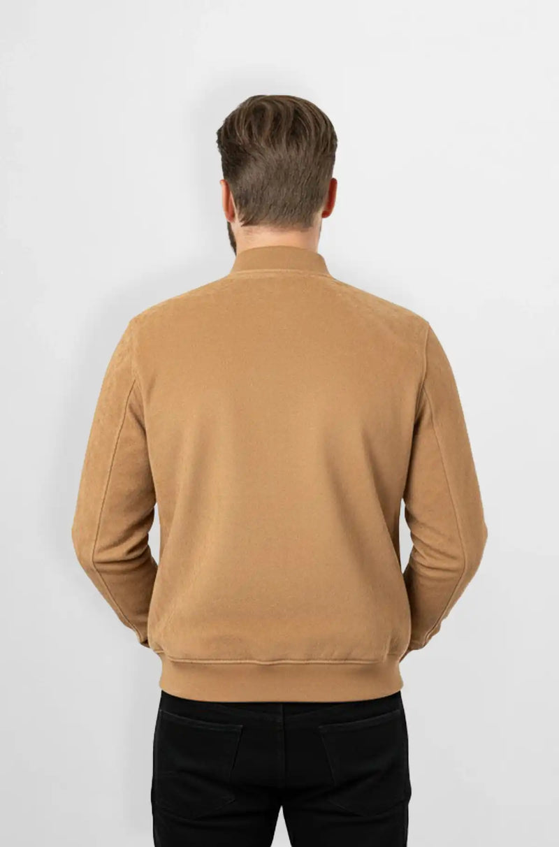 Tan Crocodile Panel Bomber leather Jacket