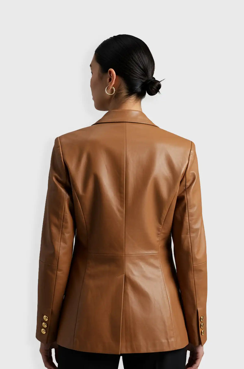 Tan Double Breasted Blazer Back  view