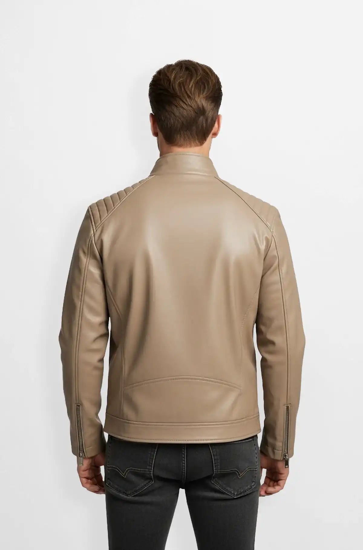 Tan Leather Biker Jacket Back view