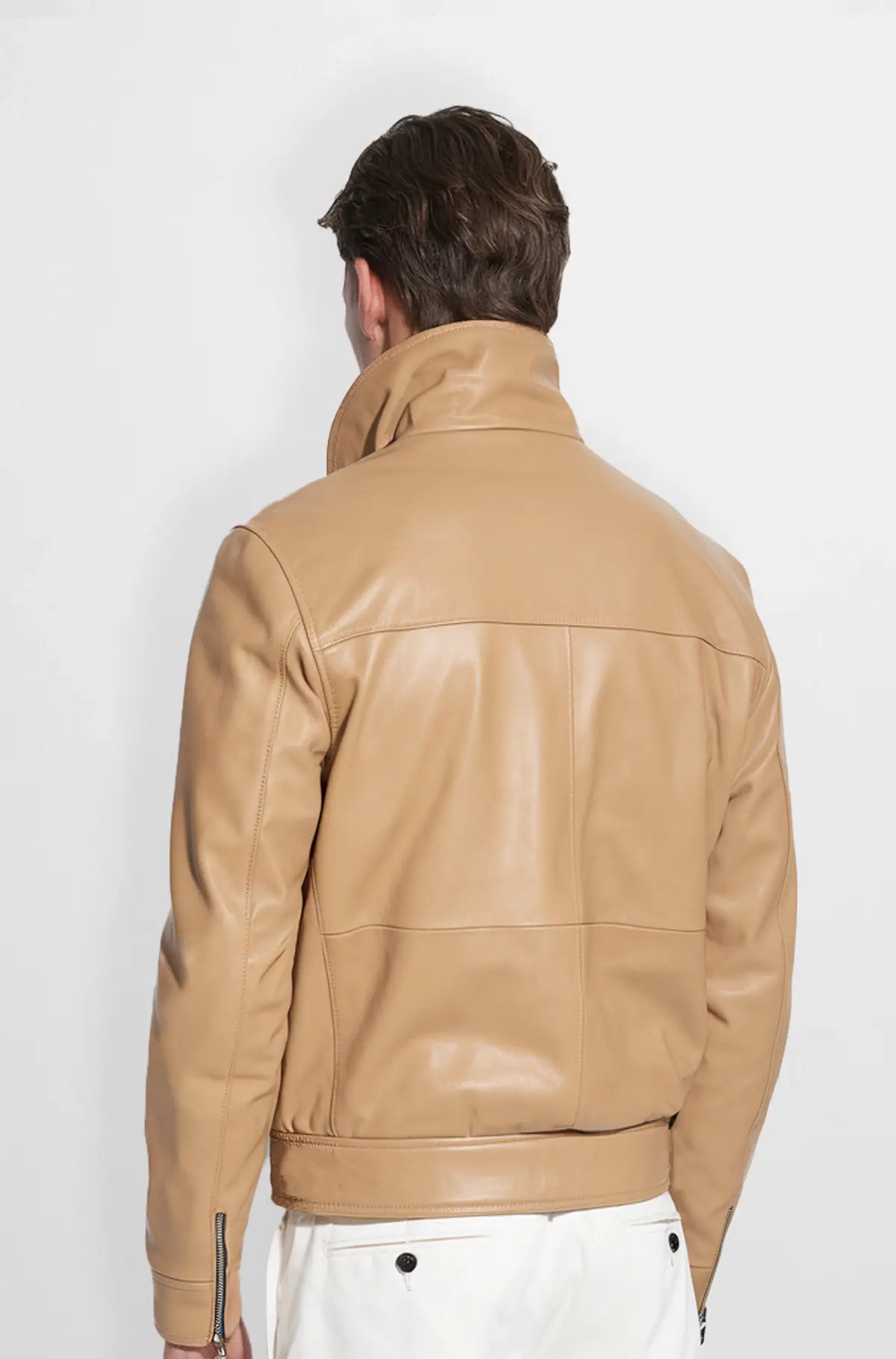 Tan Leather Jacket for Men back view
