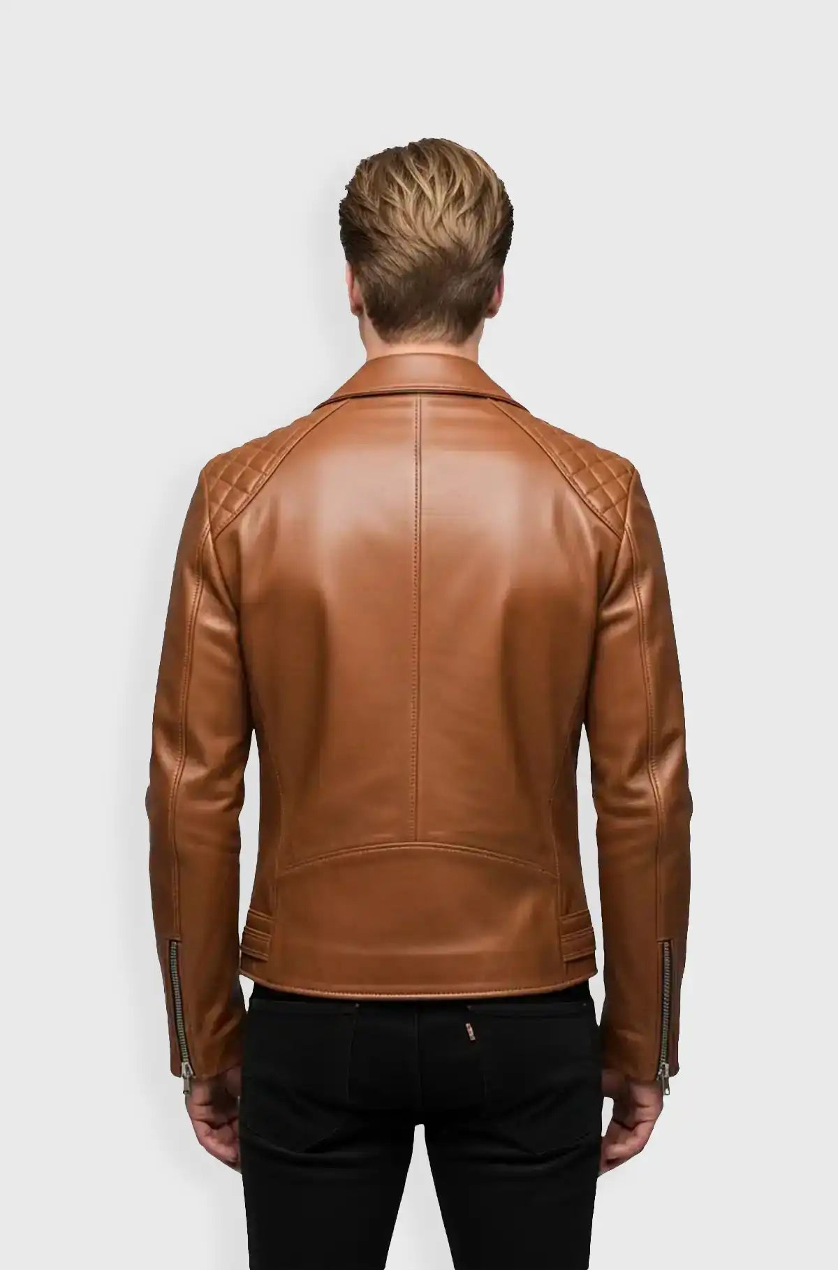 Tan Maverick Quilted Biker Jacket Back Usa