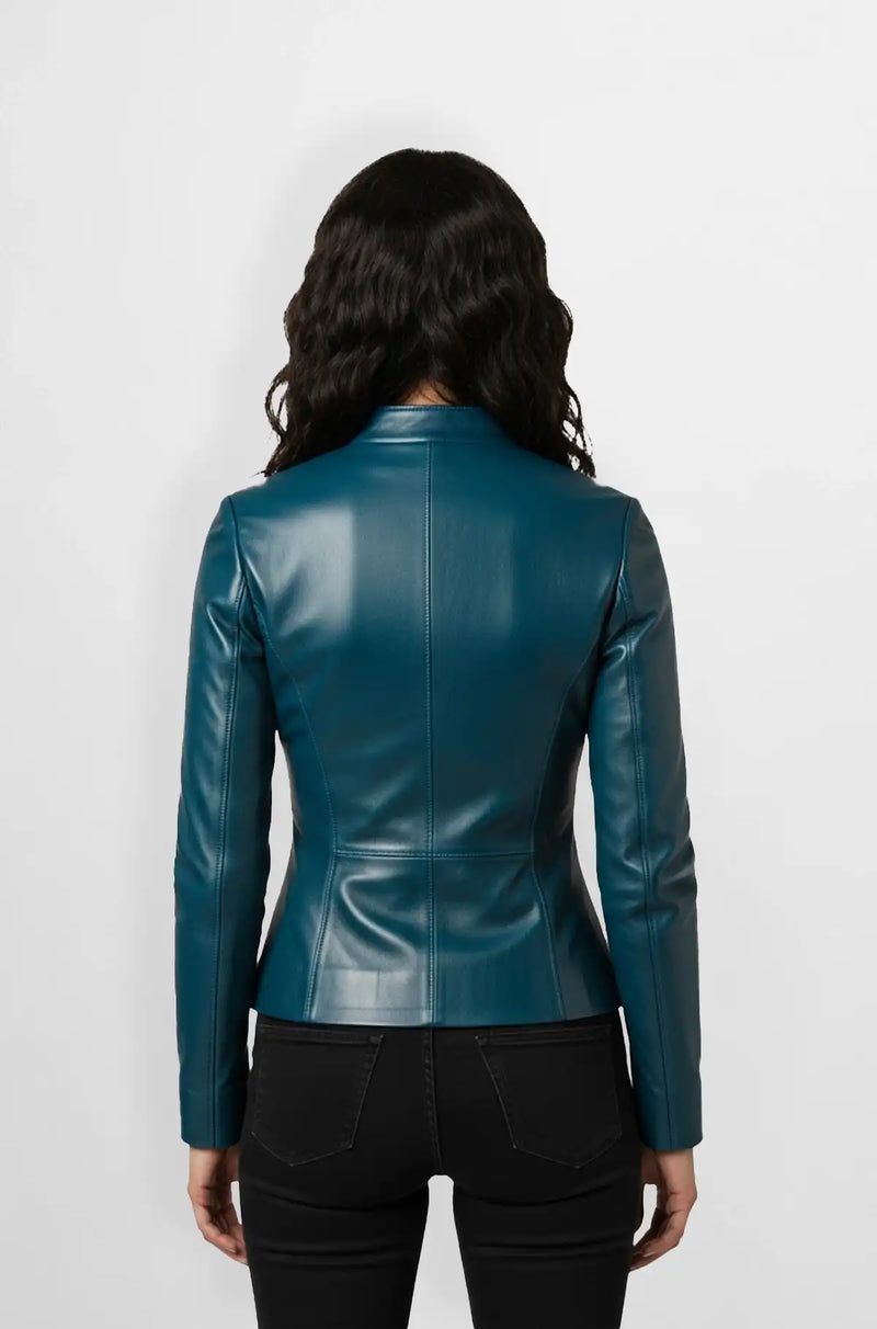 Teal Leather Zip Up Jacket