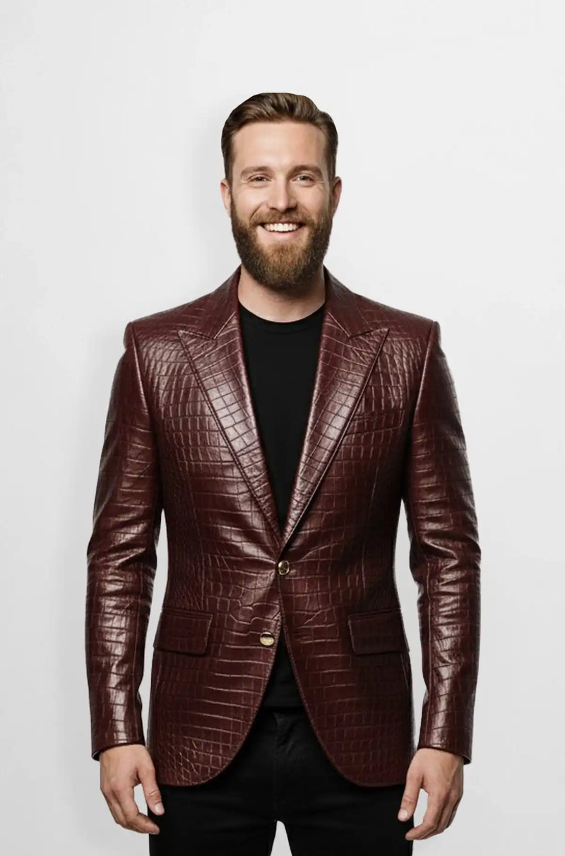 The Burgundy Crocodile Leather Blazer