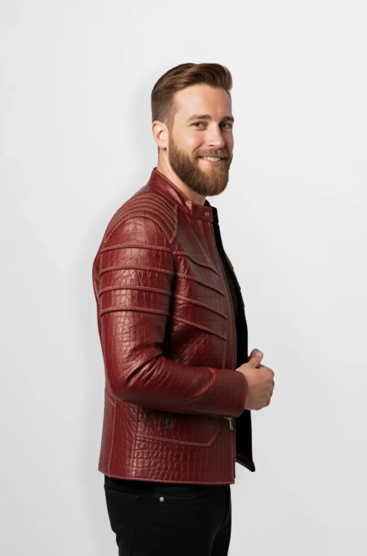 The Redish Brown Diamond Quilt Leather Jacket