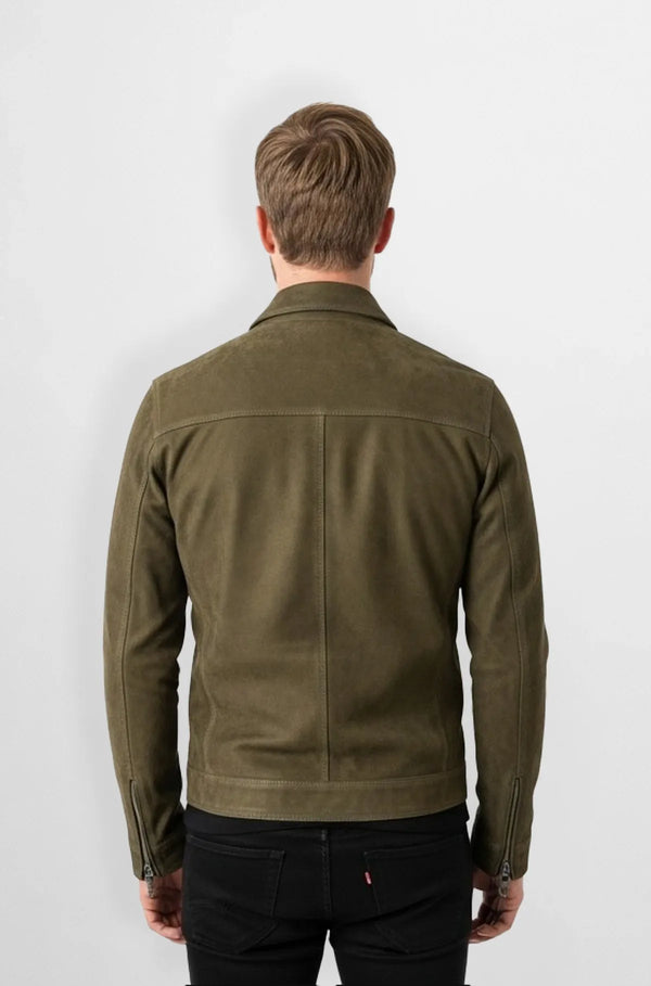 The Olive Suede Zip Up Jacket