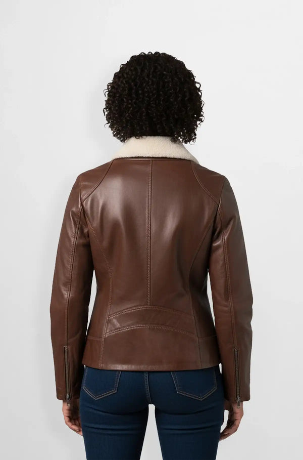 The Skybound Chestnut leather jacket back view