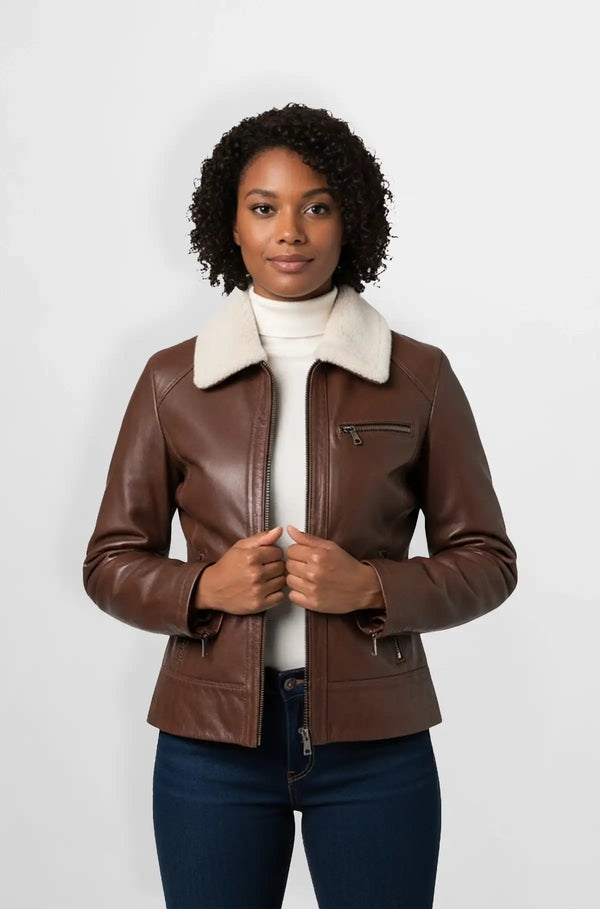The Skybound Chestnut leather jacket front view