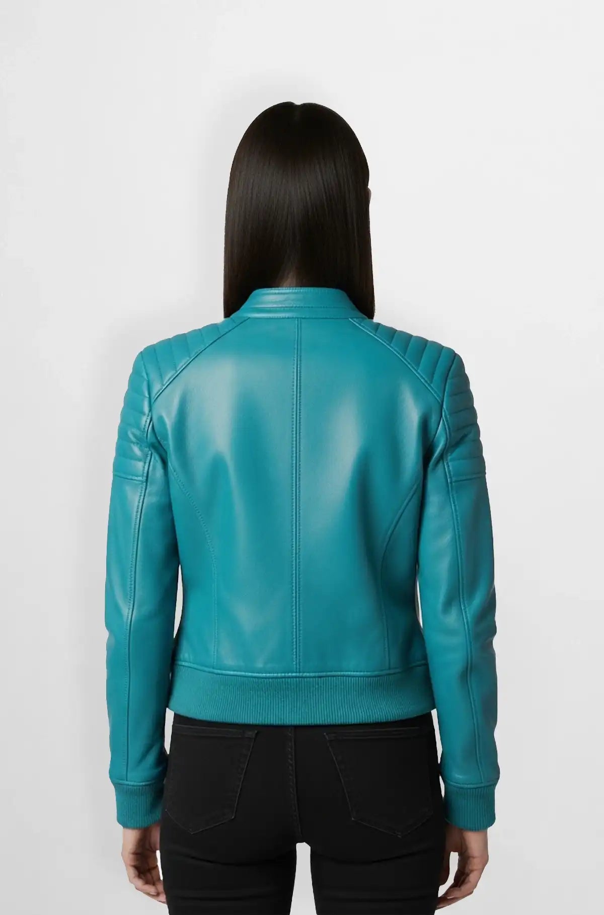 Turquoise Leather Bomber Jacket