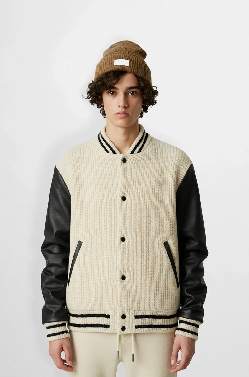 TwoTone Varsity Leather Jacket front view