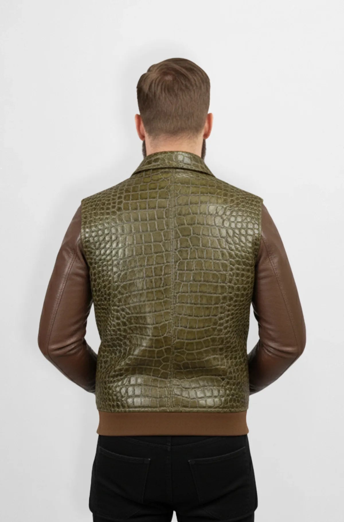 Urban Green Safari Crocodile Leather Jacket