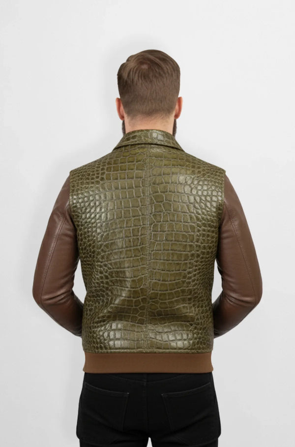 Urban Green Safari Crocodile Leather Jacket
