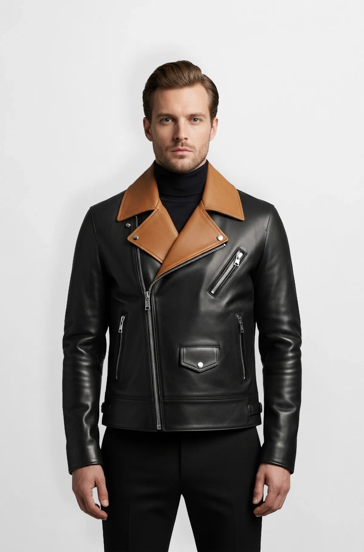 Vanguard Noir Tan Biker Jacket front view