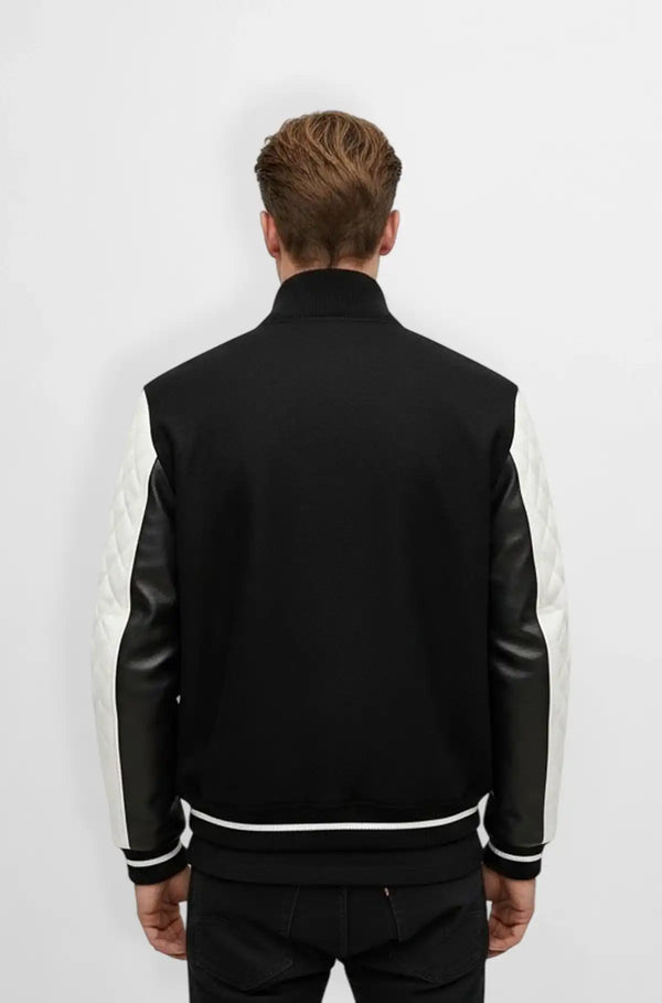 Varsity Quilted Sleeve Leather Jacket