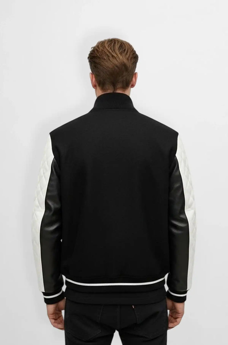 Varsity Quilted Sleeve Leather Jacket