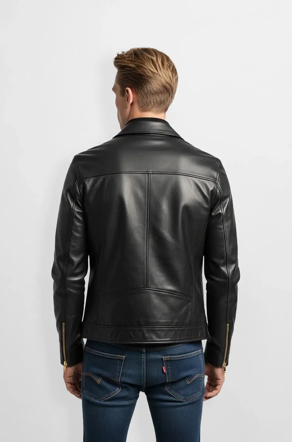 Vintage Black Leather Bomber Jacket Back view