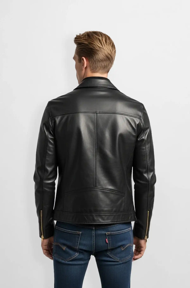 Vintage Black Leather Bomber Jacket Back view