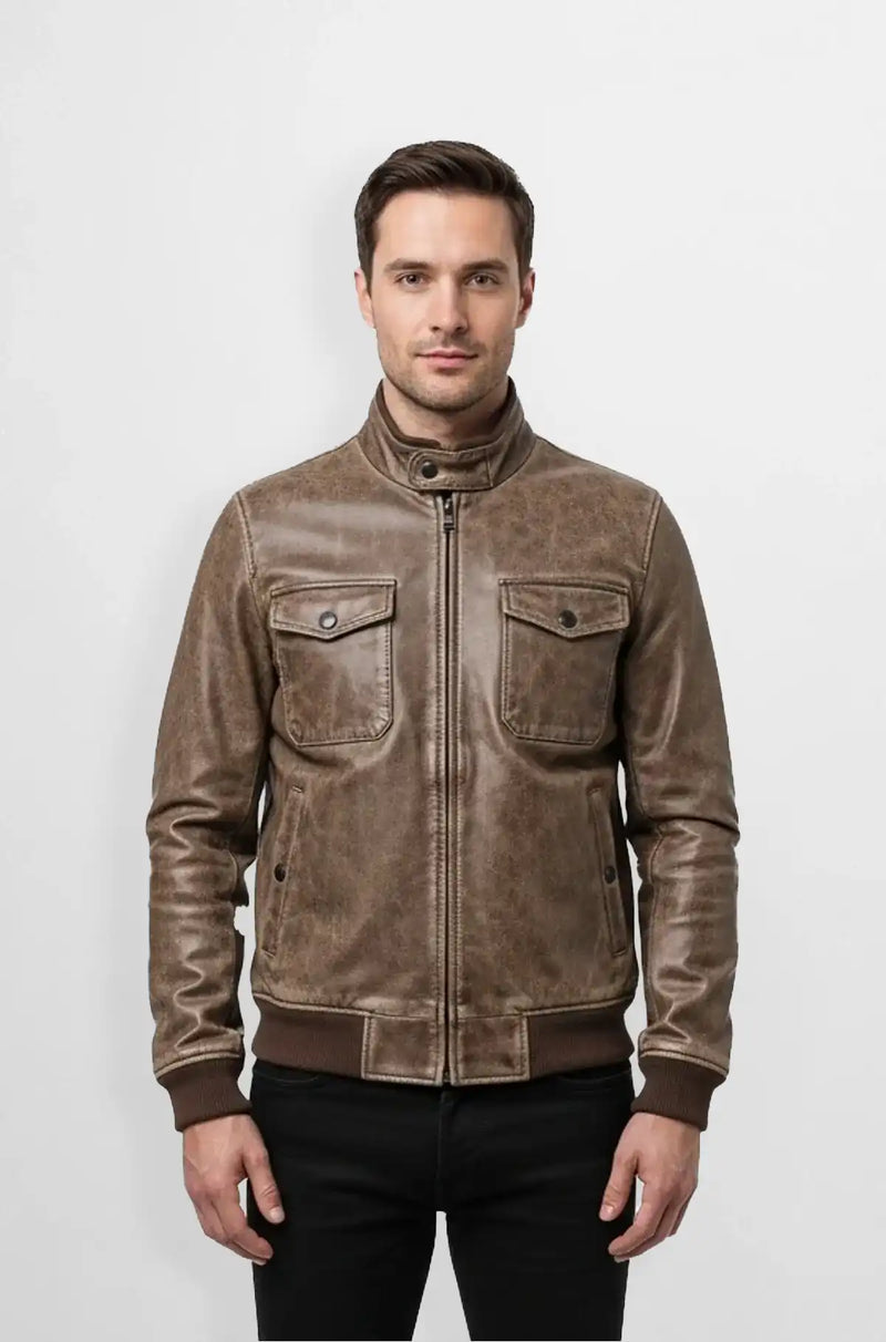 Vintage Bomber Leather Jacket for Men