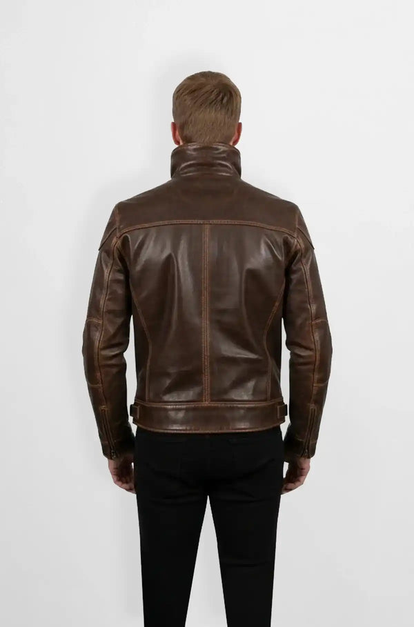 Vintage Brown Leather Biker Jacket back view