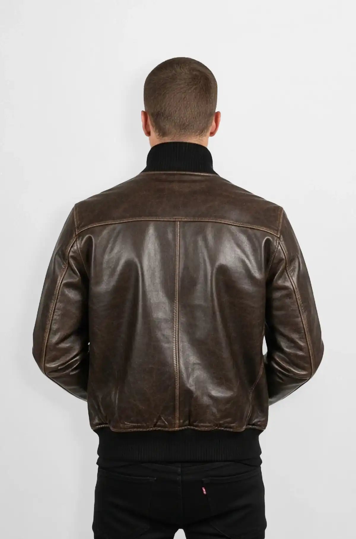 Vintage Brown Leather Bomber Jacket Back view