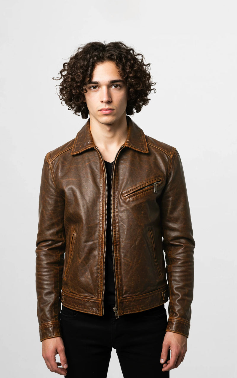 Vintage Brown Leather Jacket for Men