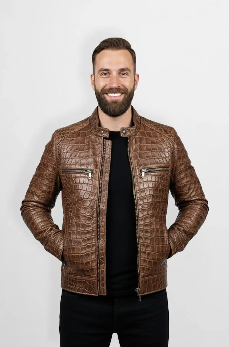 Vintage Textured Brown Leather Jacket