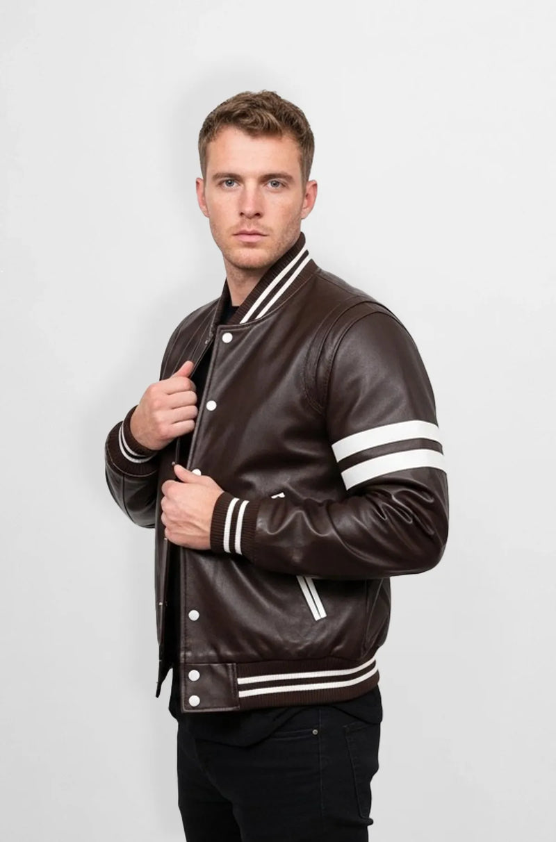 Vintage Varsity Brown Leather Jacket