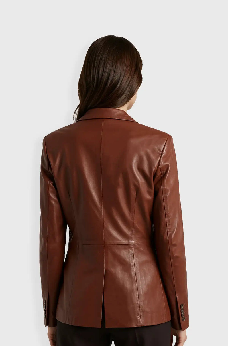 Walnut Brown Leather Blazer back view