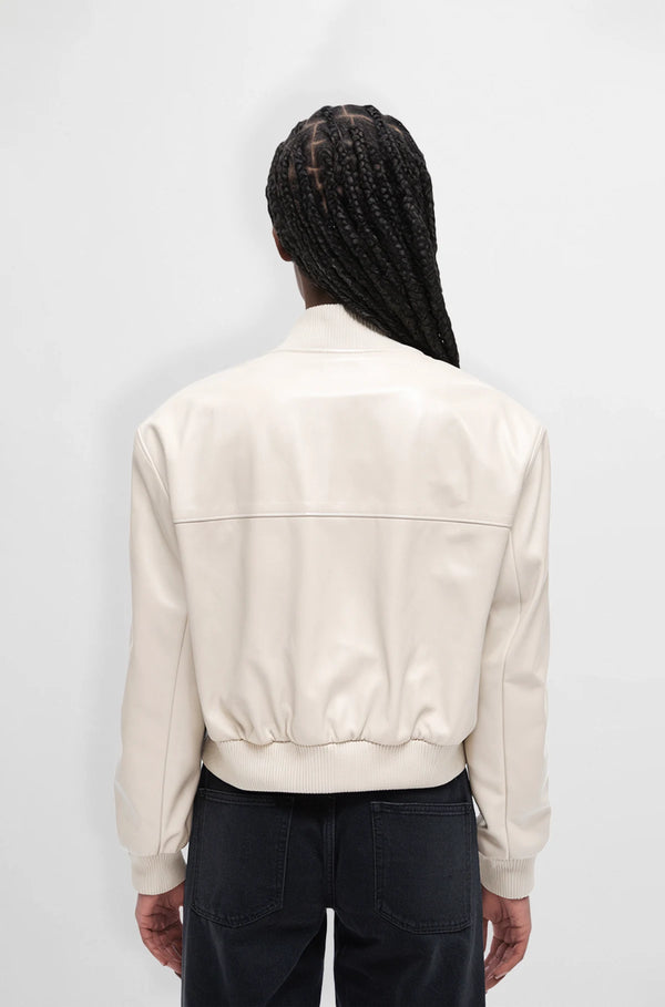 White Leather Bomber Jacket for Women