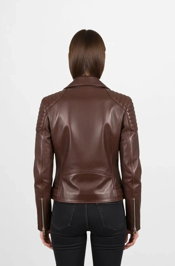 Womens Chocolate Brown Biker Leather Jacket
