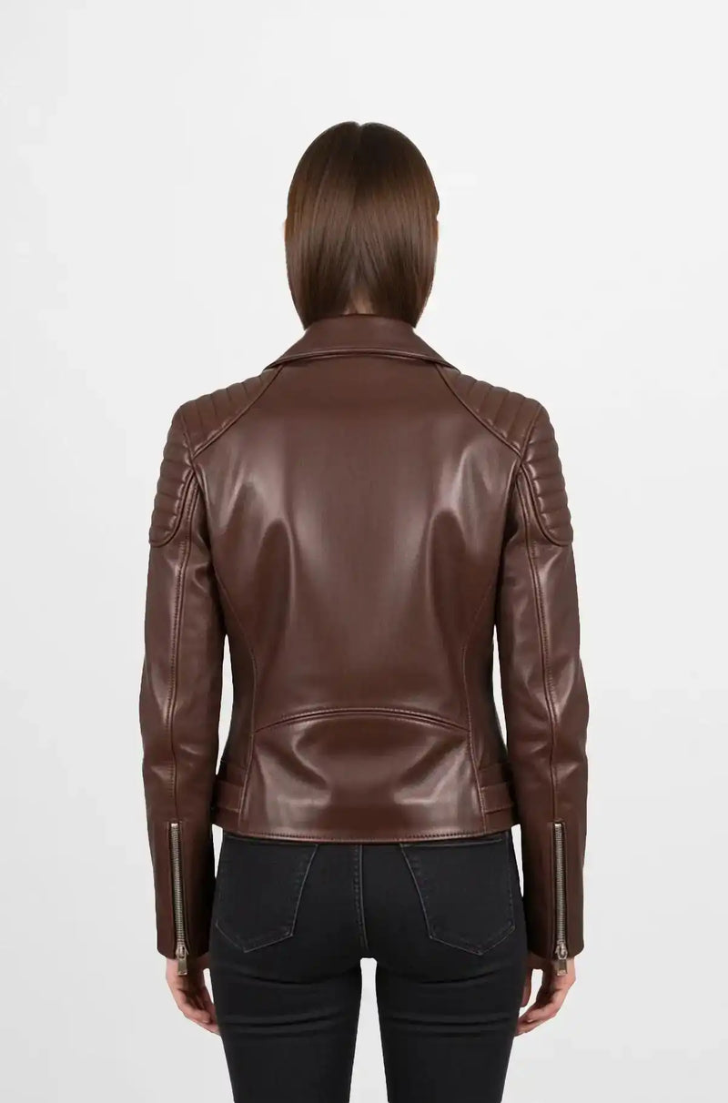 Womens Chocolate Brown Biker Leather Jacket