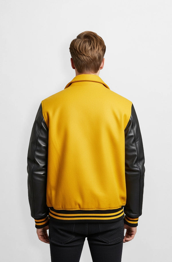 YellowStorm Varsity Leather Jacket back view