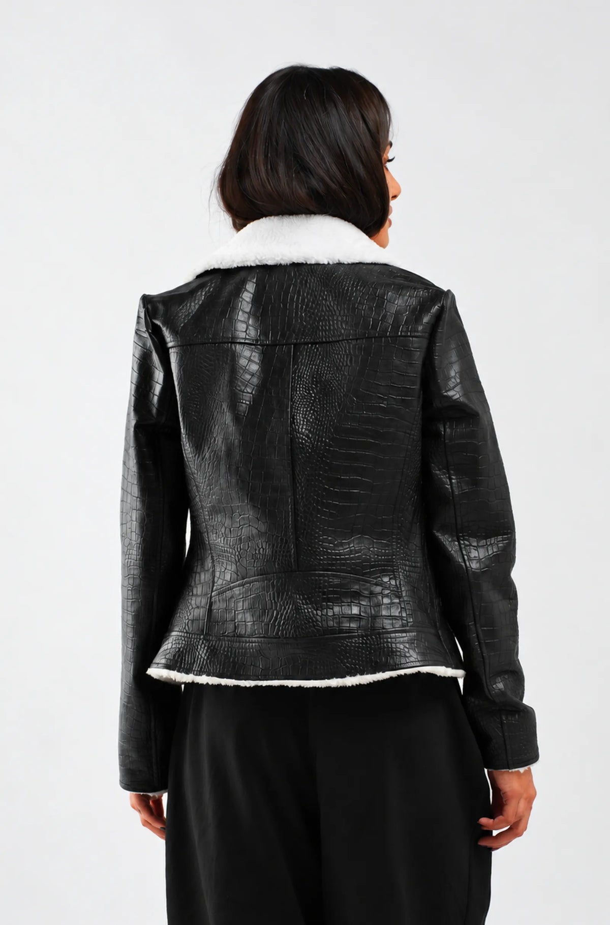 Black Crocodile Leather Biker Jacket