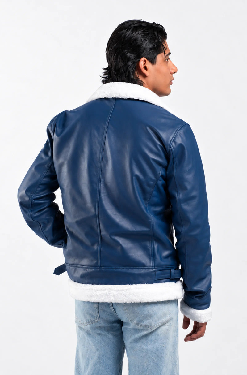Blue Aviator Leather Jacket