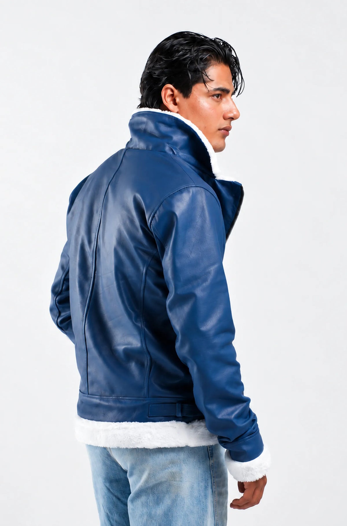Blue Aviator Leather Jacket