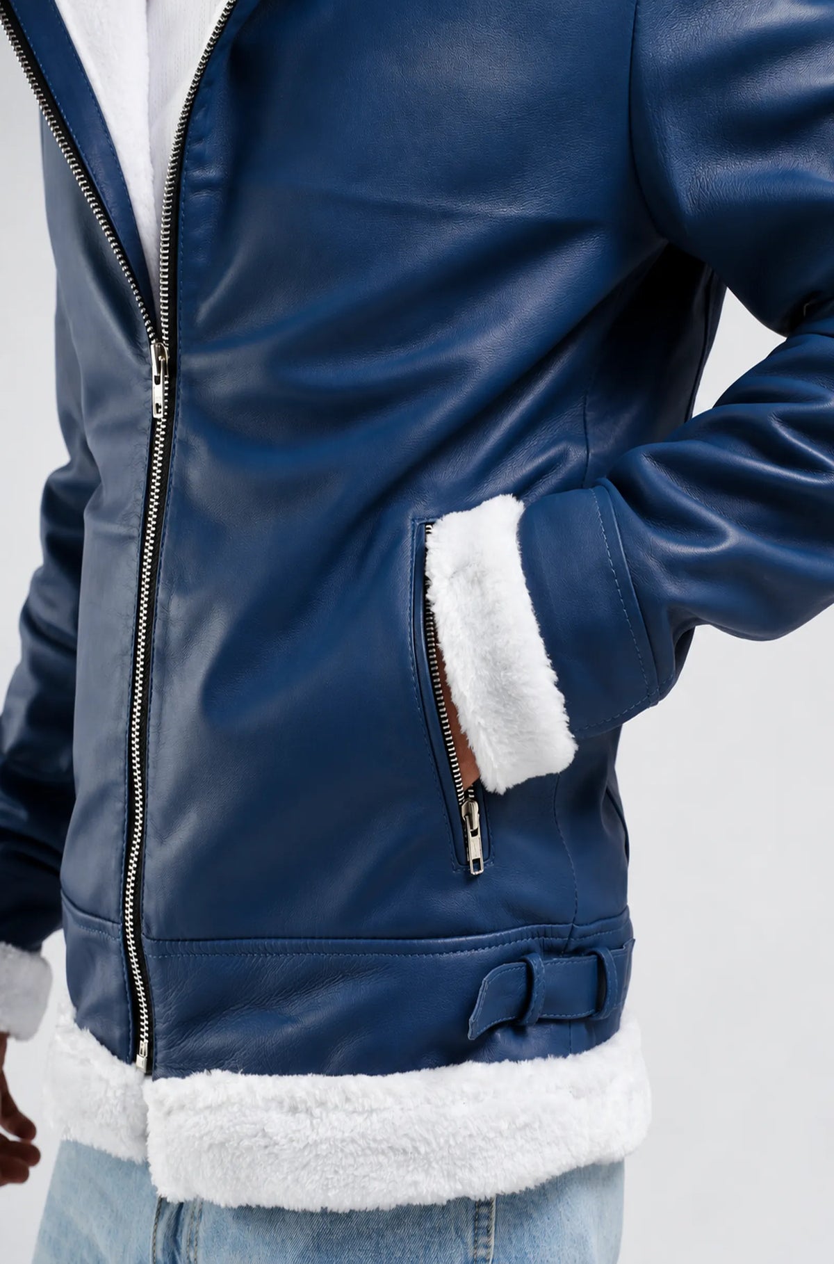 Blue Aviator Leather Jacket