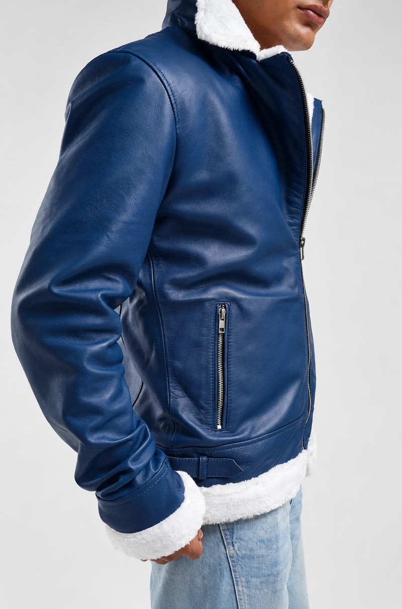 Blue Aviator Leather Jacket