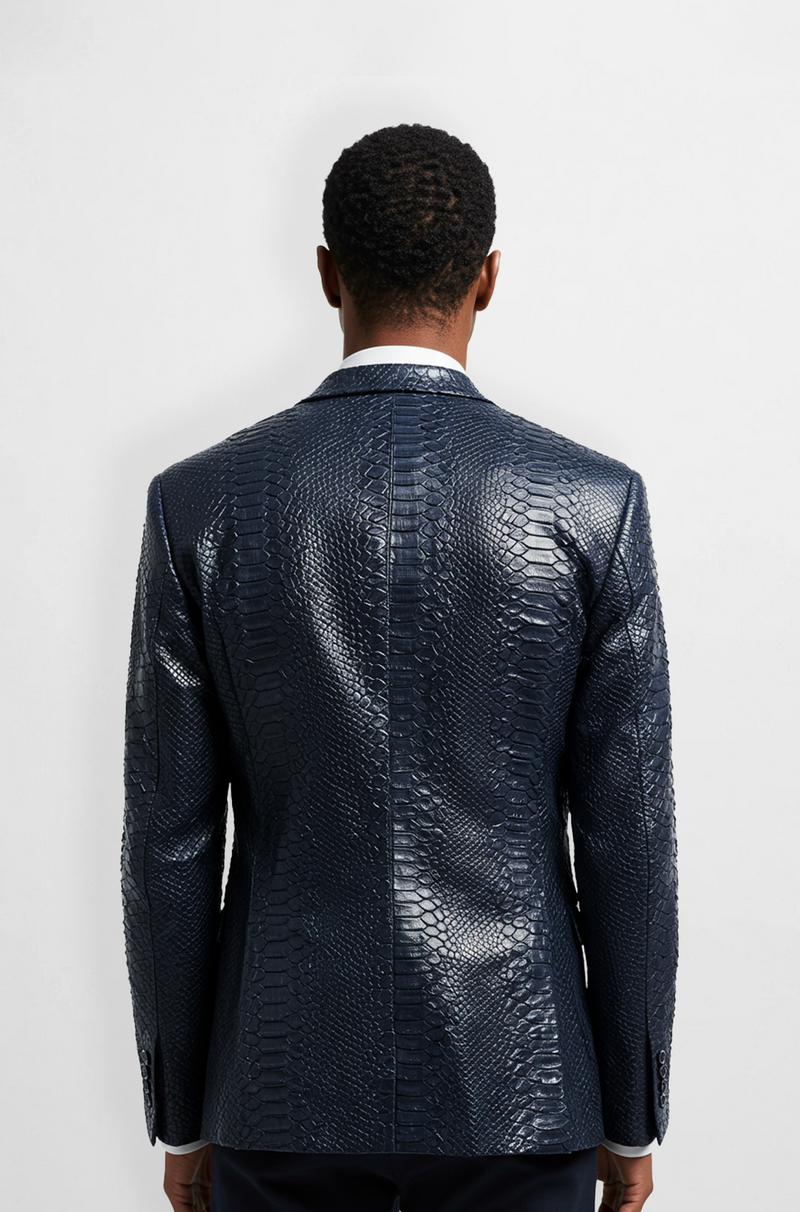 midnight python leather blazer jacket