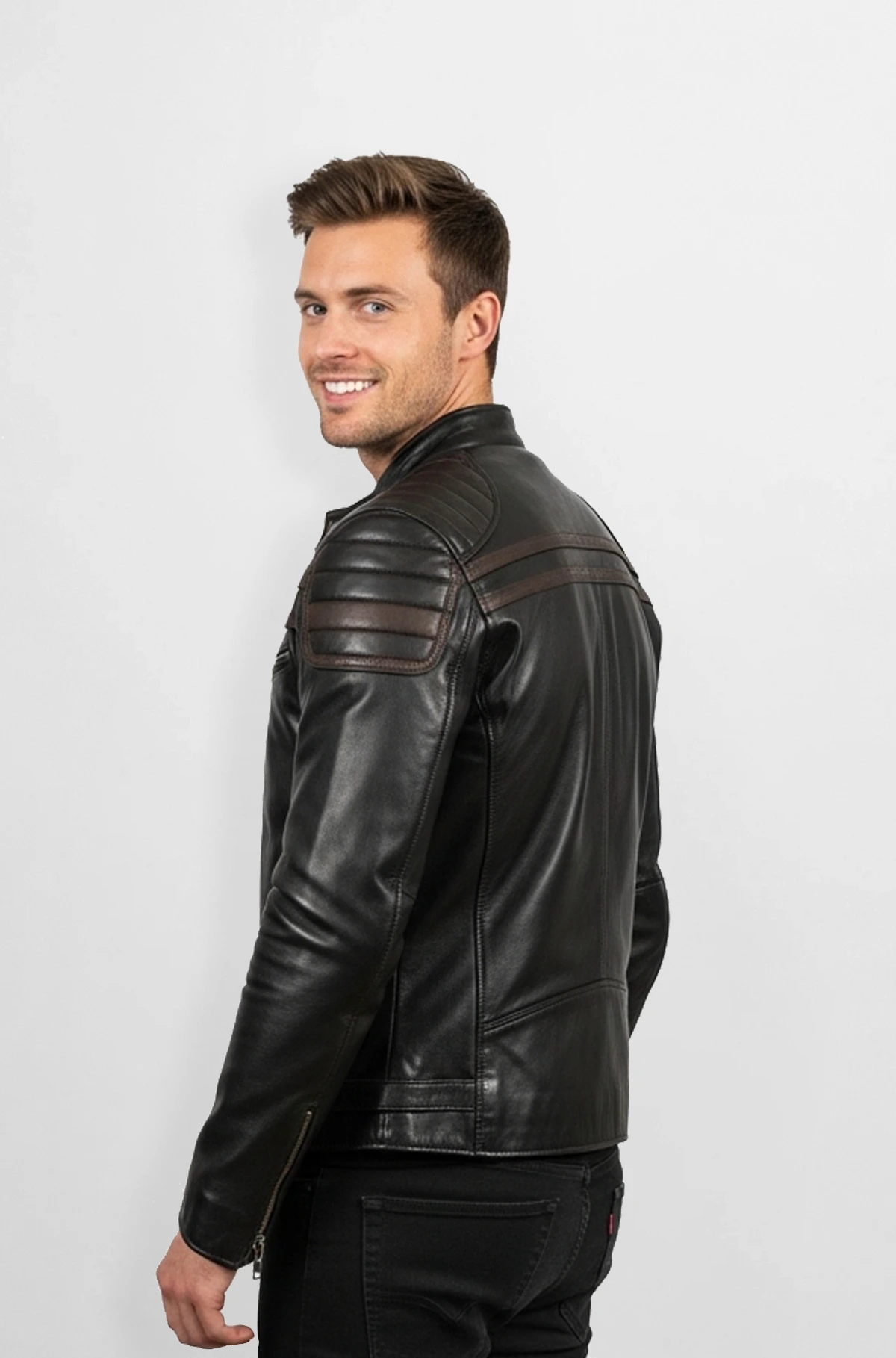 Black Quilted Biker Leather Jacket