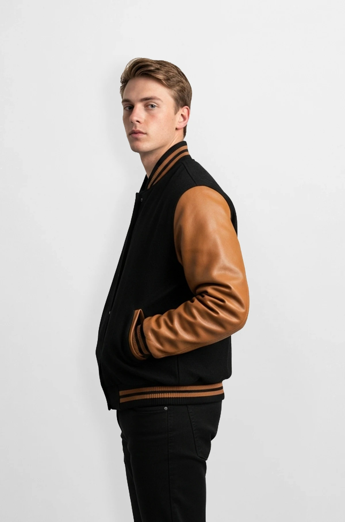 Black and Tan Varsity Leather Jacket