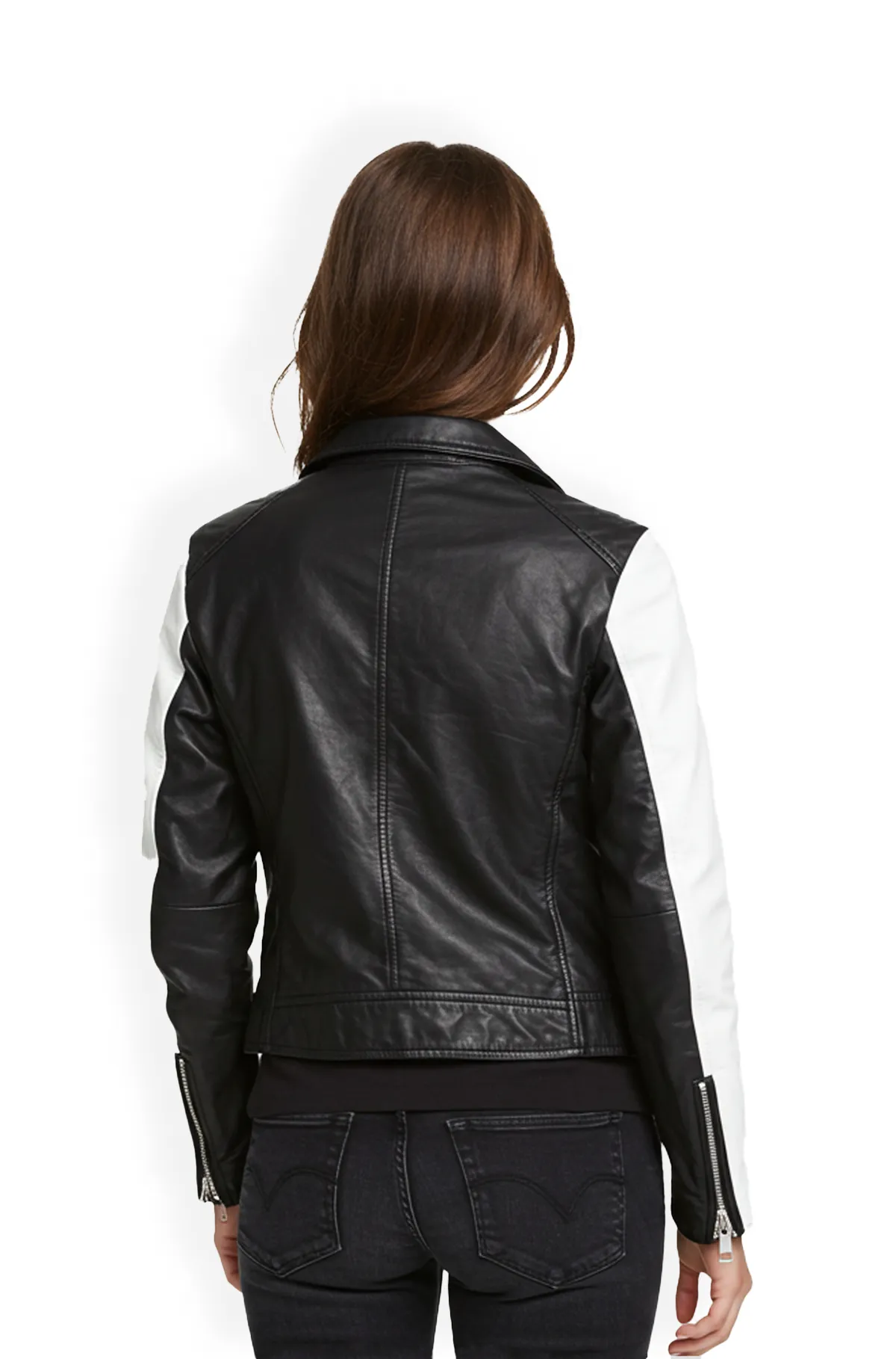 Black and White Leather Biker Jacket for Women