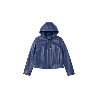 Womens Blue Hooded Leather Jackets
