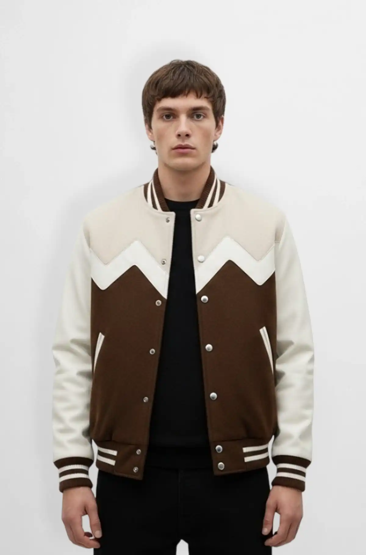 Brown And Off-White Ridge Varsity Jacket