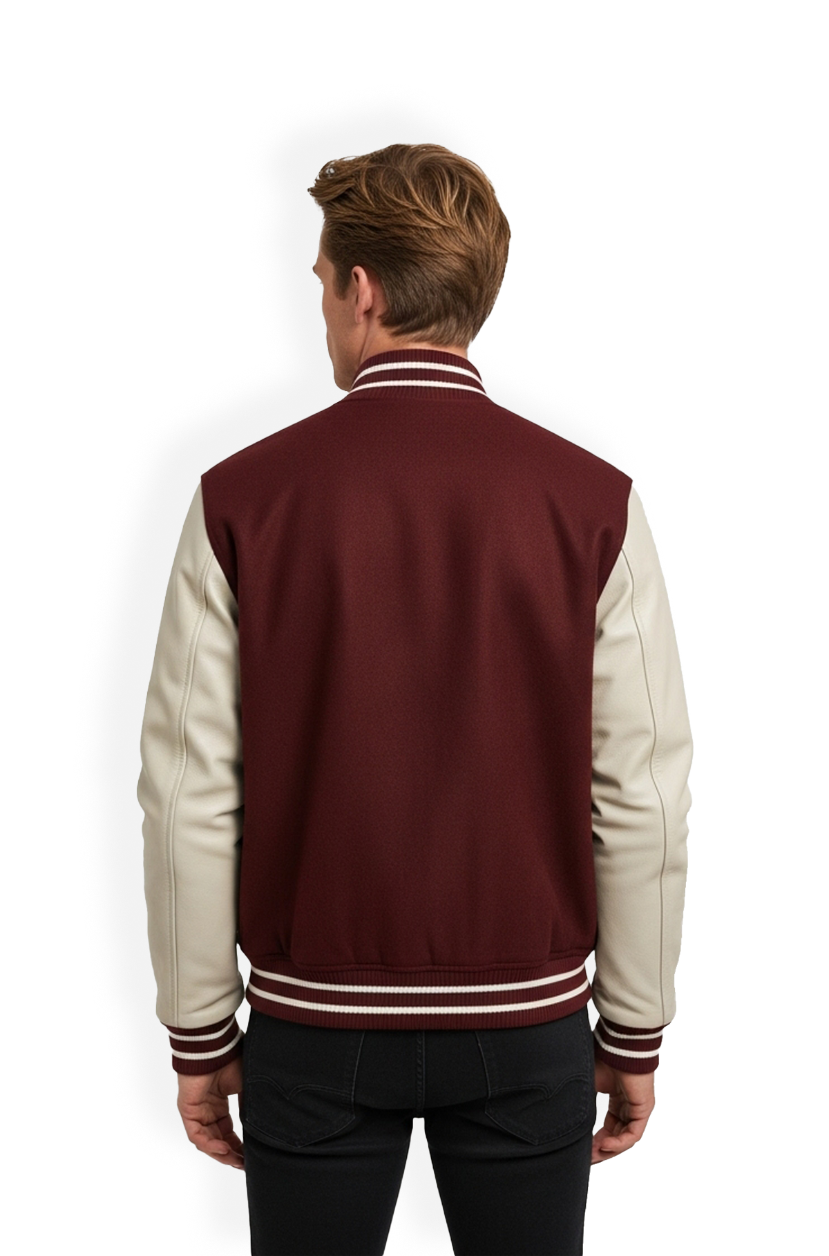 Burgundy Wool Body with Leather Sleeves Varsity Jacket