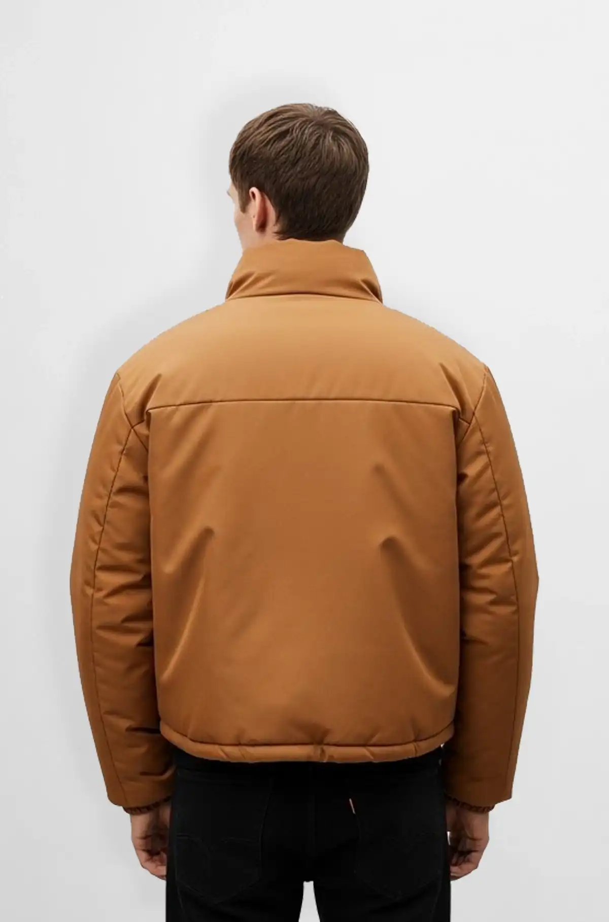 Camel Brown Leather Puffer Jacket