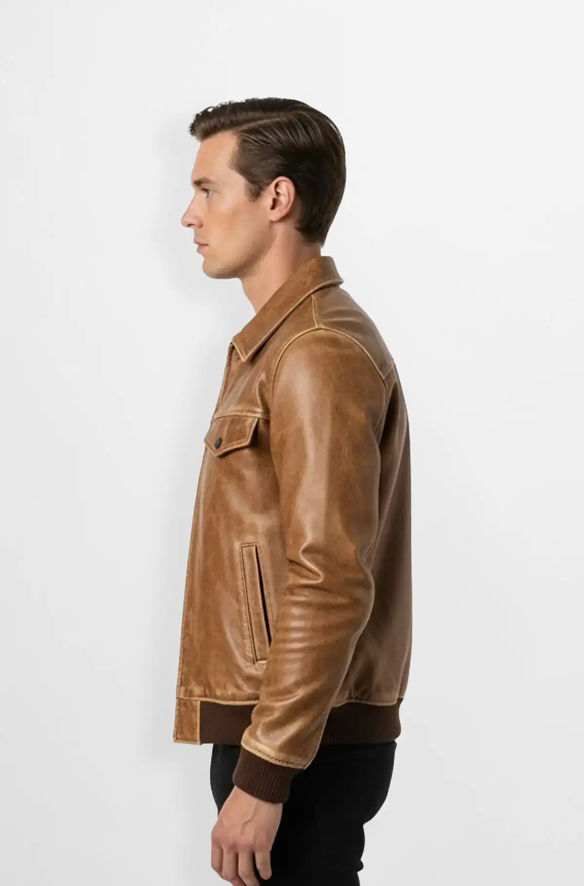 Caramel Tan Premium Leather Bomber Jacket